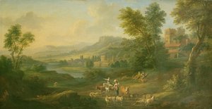 Bouvier et bergères dans un paysage pastoral idyllique